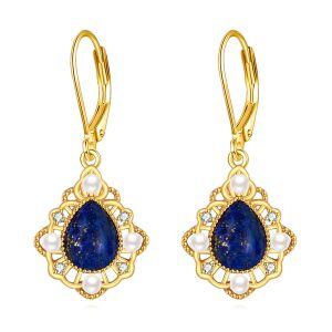 Sterling Silver Blue Lapis Pearl Dangle Earrings-0