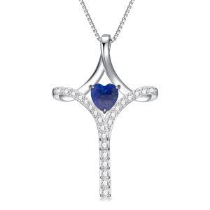 Sterling Silver Lapis Lazuli Cross Pendant Necklace-0