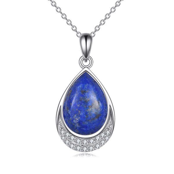 Sterling Silver Teardrop Lapis Lazuli Pendant Necklace-0