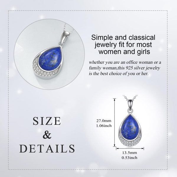 Sterling Silver Teardrop Lapis Lazuli Pendant Necklace-1