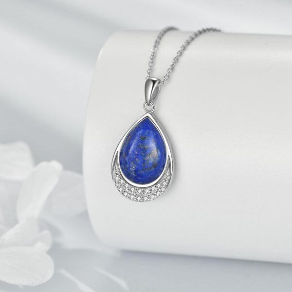 Sterling Silver Teardrop Lapis Lazuli Pendant Necklace-3