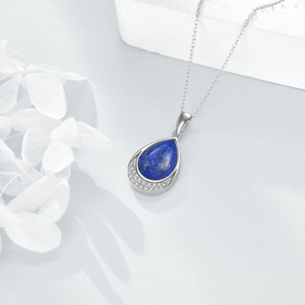 Sterling Silver Teardrop Lapis Lazuli Pendant Necklace-4