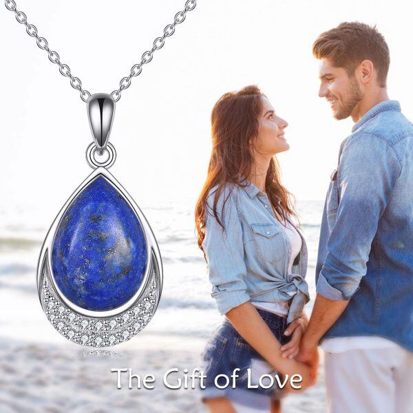 Sterling Silver Teardrop Lapis Lazuli Pendant Necklace-5