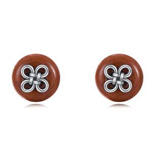 Sterling Silver Celtic Knot Red Agate Stud Earrings-0