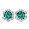 wholesale 925 Sterling Silver Studs with Green Striped Stone and Cubic Zirconia Birthstone s for Her-0-0