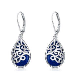 Sterling Silver Teardrop Lapis Lazuli Dangle Earrings-0