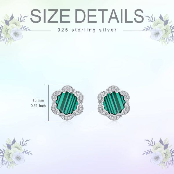 Sterling Silver Malachite Flower Stud Earrings-1