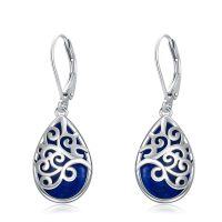 wholesale 925 Sterling Silver Drop Earrings w/Opal & Lapis Lazuli for Women's Gifts- Rhodium Plated