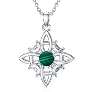 Sterling Silver Witch Knot Malachite Pendant Necklace-0