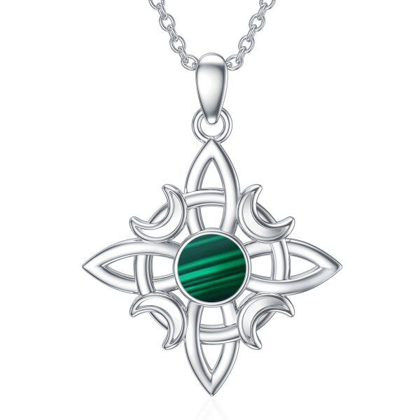 Sterling Silver Witch Knot Malachite Pendant Necklace-0