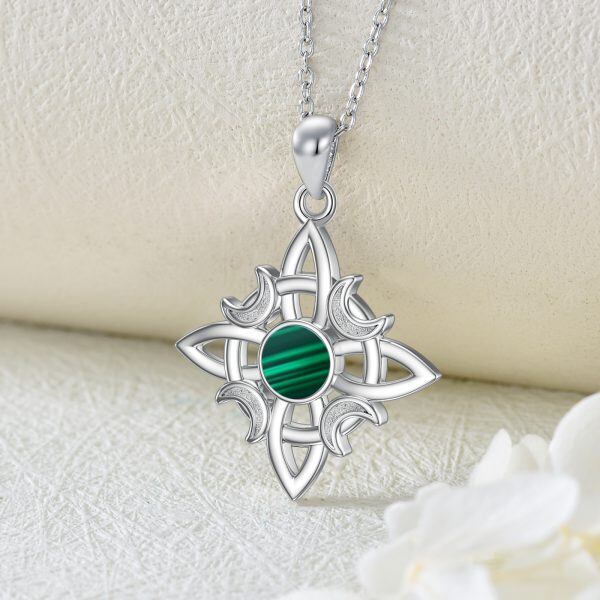 Sterling Silver Witch Knot Malachite Pendant Necklace-3