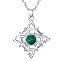 wholesale 925 Sterling Silver Malachite Witch's Knot Pendant Necklace for Women  48cm Chain Length- Rhodium Plated