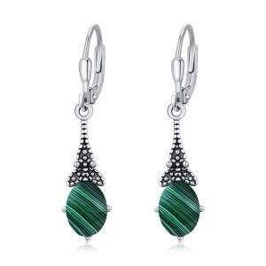 Sterling Silver Retro Teardrop Malachite Dangle Earrings-0