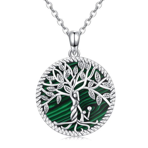 Sterling Silver Tree of Life Malachite Pendant Necklace-0