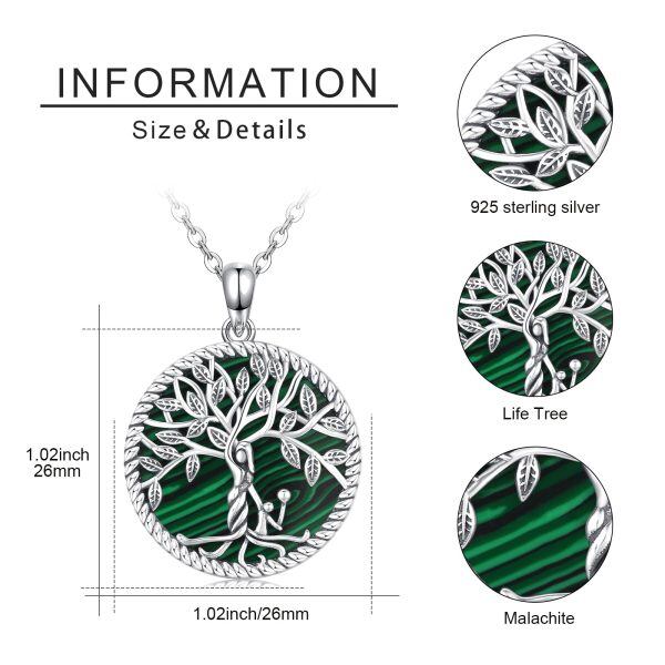 Sterling Silver Tree of Life Malachite Pendant Necklace-1