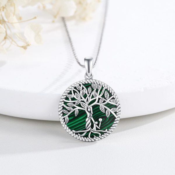 Sterling Silver Tree of Life Malachite Pendant Necklace-4