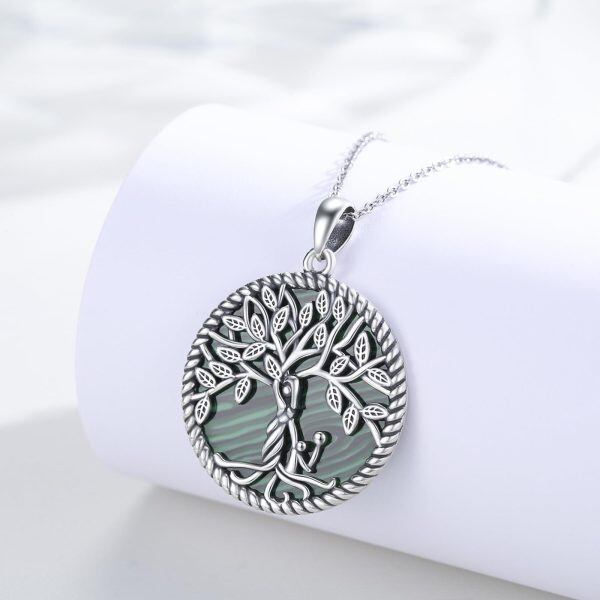 Sterling Silver Tree of Life Malachite Pendant Necklace-5