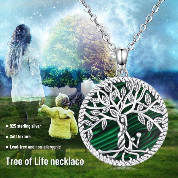 Sterling Silver Tree of Life Malachite Pendant Necklace-6