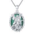 wholesale 925 Sterling Silver Guardian Angel Protect Me Necklace with Green Stone and Religious Figures Pendant for Women Men  48 Chain Length-0-0