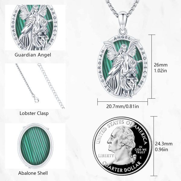 Sterling Silver Malachite Guardian Angel Pendant Necklace with Stainless Steel Chain-1