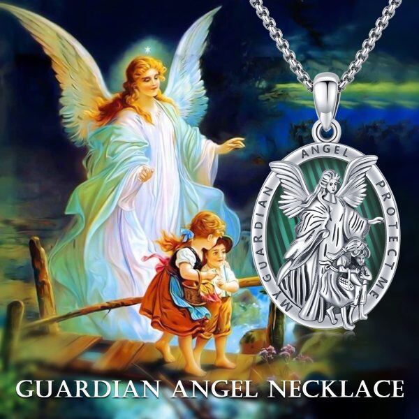 Sterling Silver Malachite Guardian Angel Pendant Necklace with Stainless Steel Chain-5