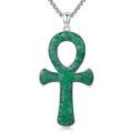 wholesale 925 Sterling Silver Green Stone Ankh Cross Pendant Necklace s - Ancient Egyptian Charm Protection Jewelry for Women and Men-0-0