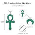 wholesale 925 Sterling Silver Green Stone Ankh Cross Pendant Necklace s - Ancient Egyptian Charm Protection Jewelry for Women and Men-0-1