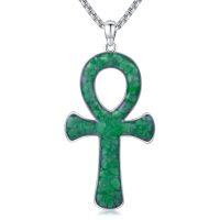 wholesale 925 Sterling Silver Green Stone Ankh Cross Pendant Necklace s - Ancient Egyptian Charm Protection Jewelry for Women and Men- Rhodium Plated