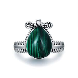 Sterling Silver Pear Malachite Eternity Rings-0