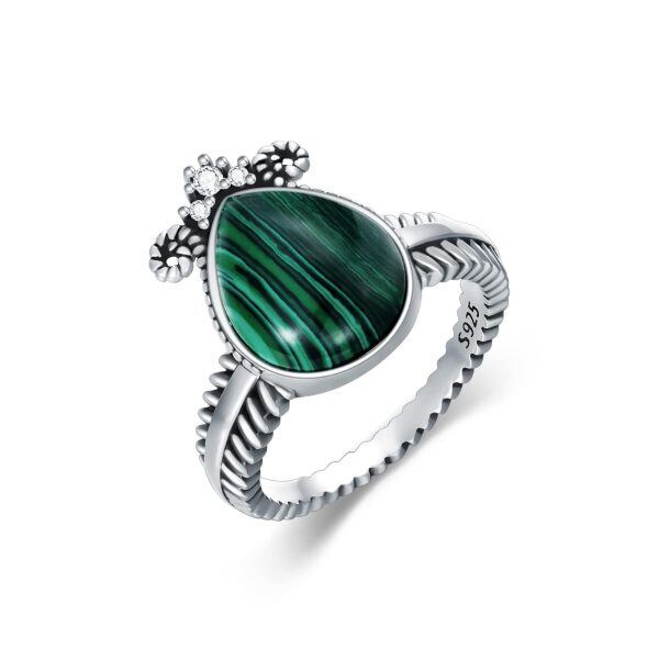 Sterling Silver Pear Malachite Eternity Rings-1