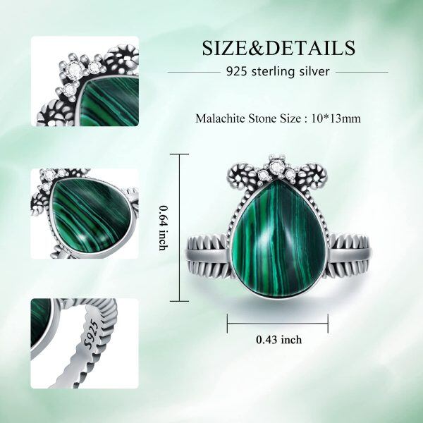 Sterling Silver Pear Malachite Eternity Rings-2