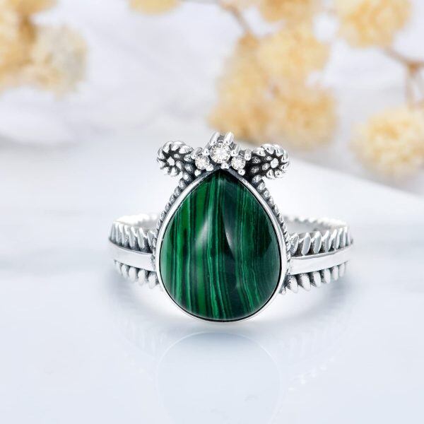 Sterling Silver Pear Malachite Eternity Rings-4