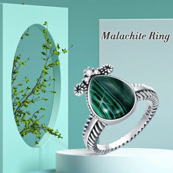 Sterling Silver Pear Malachite Eternity Rings-5