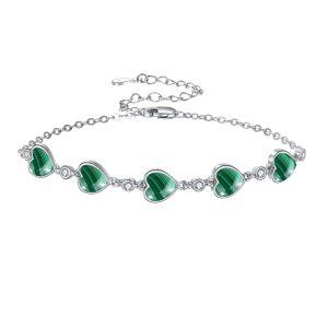 Sterling Silver Heart Malachite Chain Bracelets-0