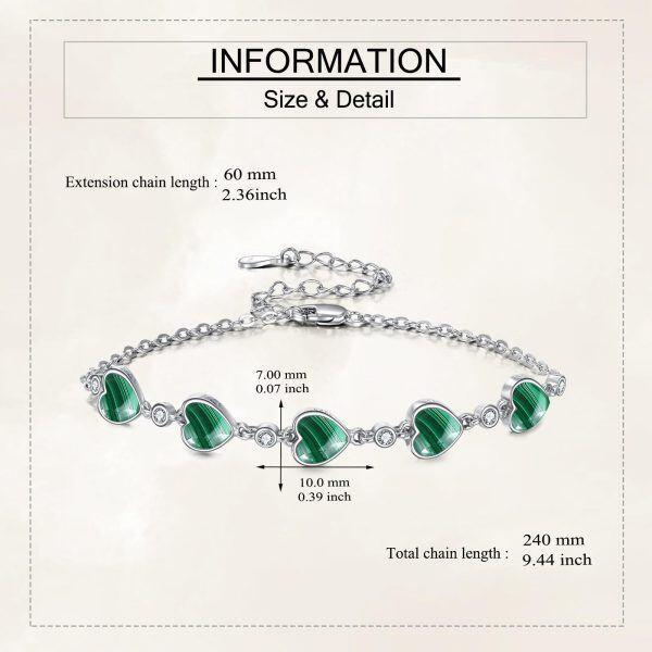 Sterling Silver Heart Malachite Chain Bracelets-1