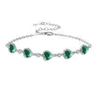 wholesale 925 Sterling Silver Green Malachite Heart-Shaped Bracelet for Women- Rhodium Plated