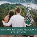 wholesale 925 Sterling Silver Malachite Filigree Teardrop Pendant Necklace for Women-0-5