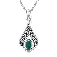 wholesale 925 Sterling Silver Malachite Filigree Teardrop Pendant Necklace for Women- Rhodium Plated