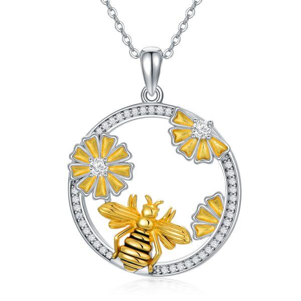 Sterling Silver Bee Flower Pendant Necklace-0