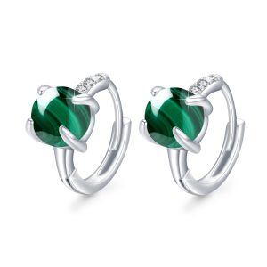 Sterling Silver Malachite Hoop Earrings-0