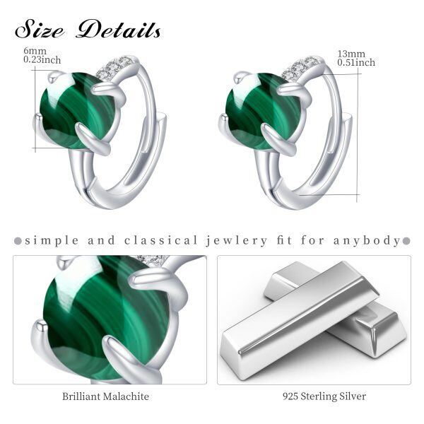 Sterling Silver Malachite Hoop Earrings-1