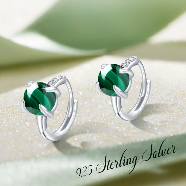 Sterling Silver Malachite Hoop Earrings-3