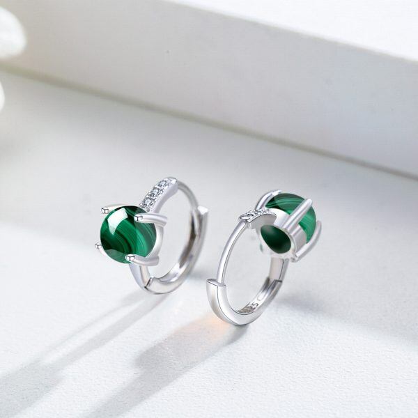 Sterling Silver Malachite Hoop Earrings-4