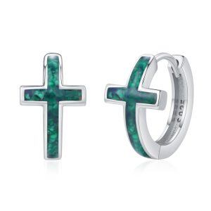 Sterling Silver Malachite Cross Hoop Earrings-0