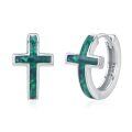 wholesale 925 Sterling Silver Green Malachite Cross Stud Hoop Earrings s for Women Girls-0-0