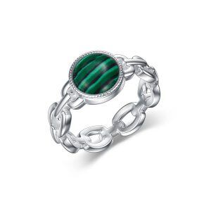 Sterling Silver Round Shaped Created Malachite Hollow Ring-0