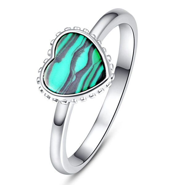 Sterling Silver Heart Shaped Malachite Eternity Rings-0