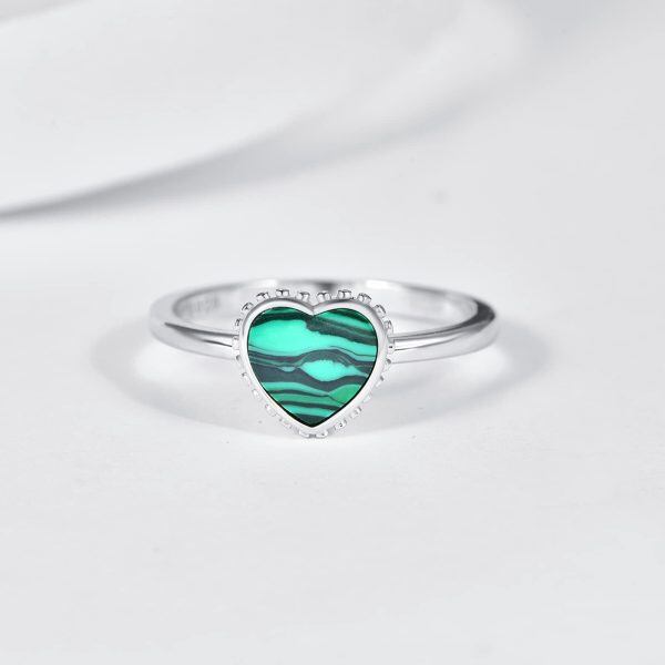 Sterling Silver Heart Shaped Malachite Eternity Rings-4