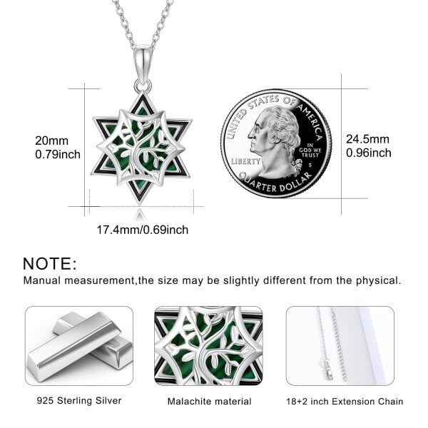 Sterling Silver Star of David Malachite & Tree of Life Pendant Necklace-1