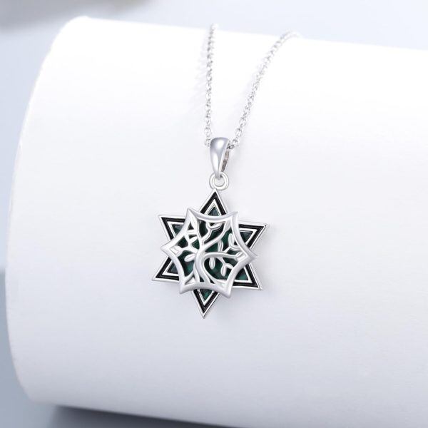 Sterling Silver Star of David Malachite & Tree of Life Pendant Necklace-4